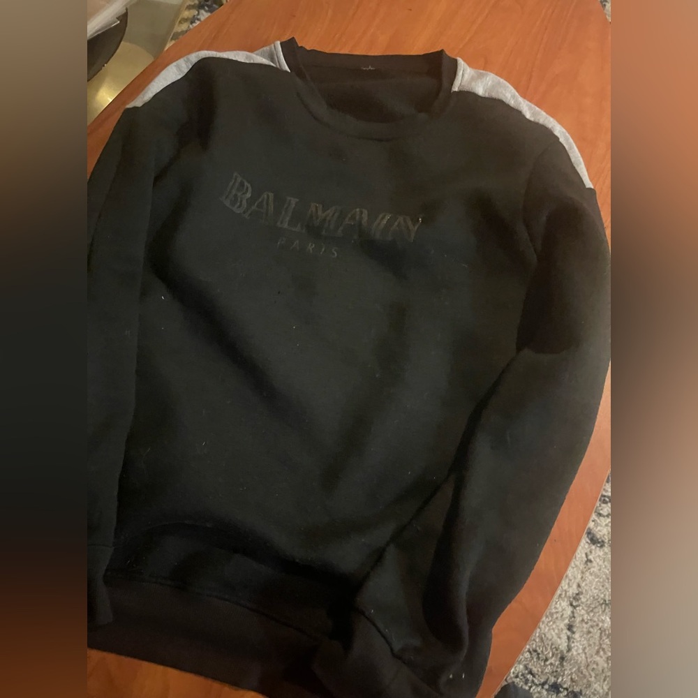 Balmain Black and Gray Crewneck Sweater for Men